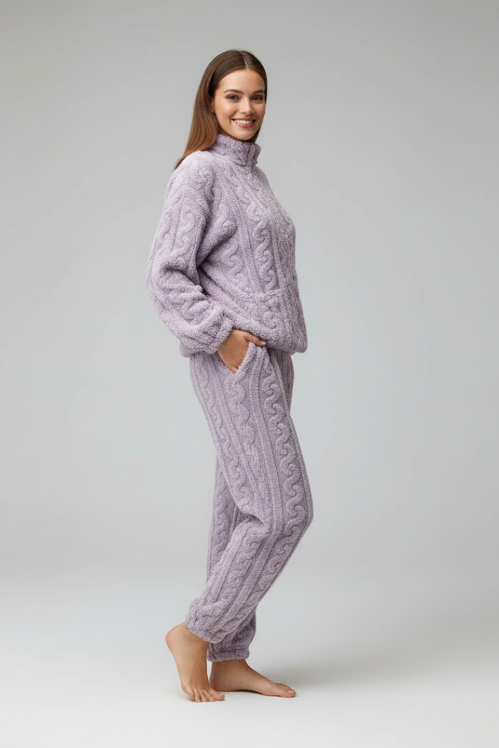Carlin | Women's Cable Knit Pajama Set - Zip-Up Top & Long Pants