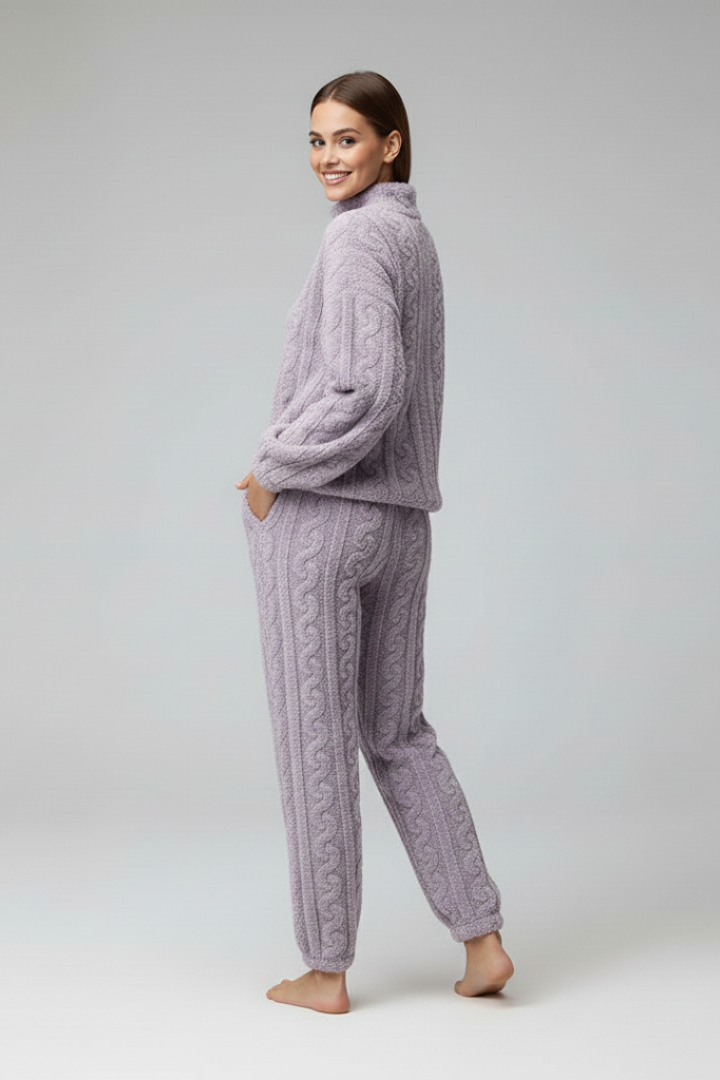Carlin | Women's Cable Knit Pajama Set - Zip-Up Top & Long Pants