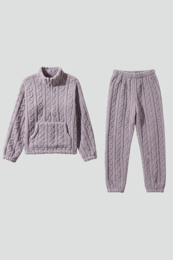 Carlin | Women's Cable Knit Pajama Set - Zip-Up Top & Long Pants