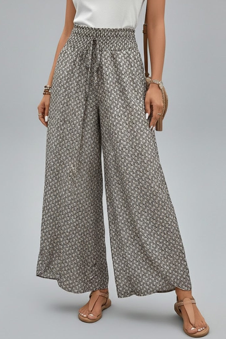 Cassia | Women’s Wide Leg Pants – Elastic Waist Printed Trousers, Full Length Flowing Fit