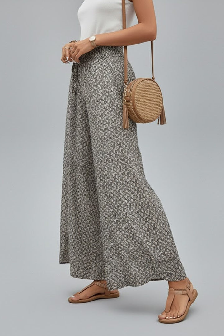 Cassia | Women’s Wide Leg Pants – Elastic Waist Printed Trousers, Full Length Flowing Fit