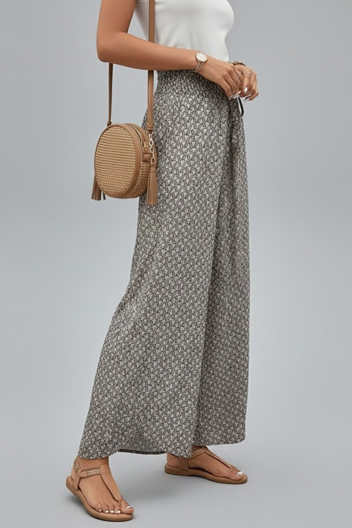 Cassia | Women’s Wide Leg Pants – Elastic Waist Printed Trousers, Full Length Flowing Fit