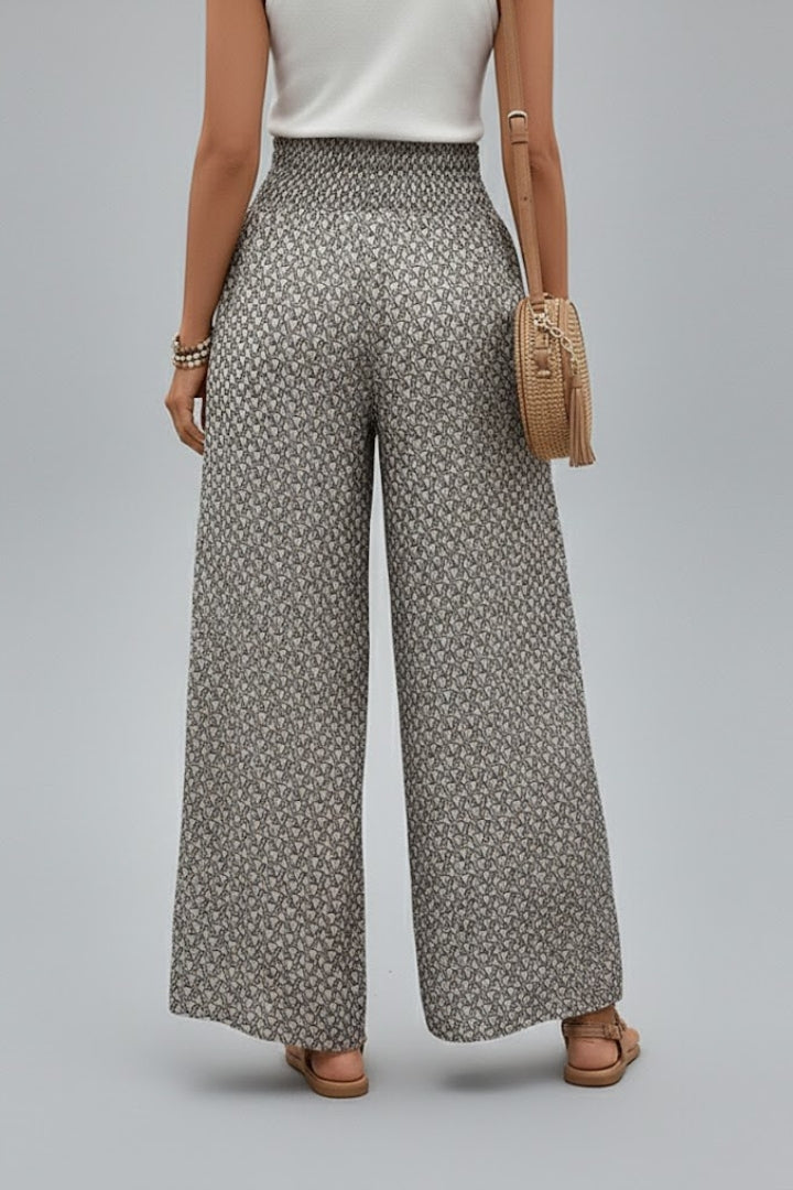 Cassia | Women’s Wide Leg Pants – Elastic Waist Printed Trousers, Full Length Flowing Fit