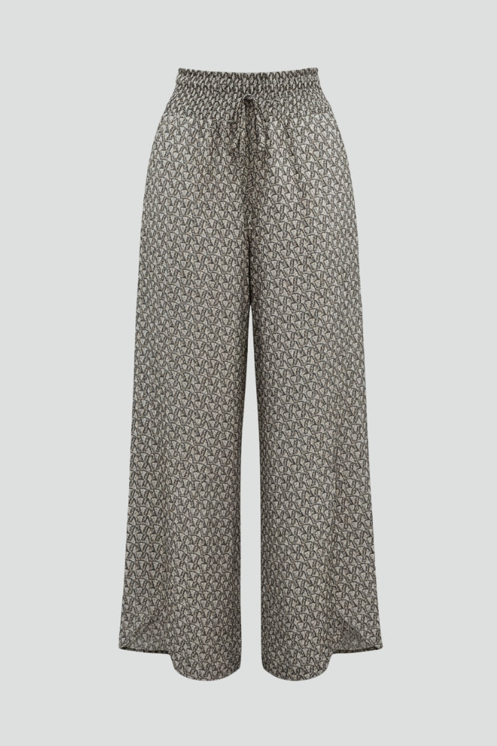 Cassia | Women’s Wide Leg Pants – Elastic Waist Printed Trousers, Full Length Flowing Fit
