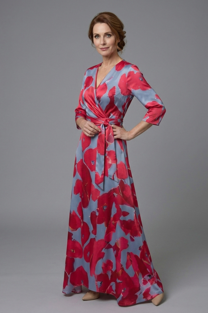 Cassidy | Women's Wrap Floral Maxi Dress with V-Neck and Three-Quarter Sleeves