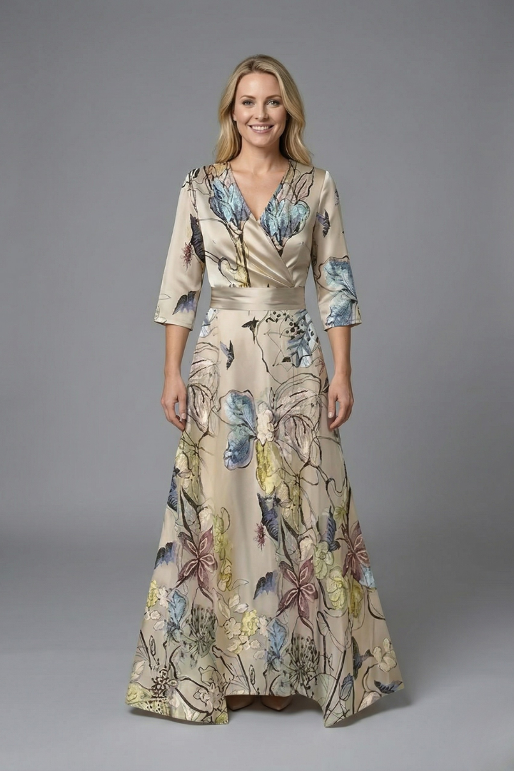 Cassidy | Women's Wrap Floral Maxi Dress with V-Neck and Three-Quarter Sleeves