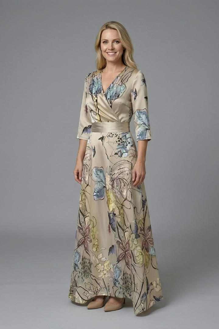 Cassidy | Women's Wrap Floral Maxi Dress with V-Neck and Three-Quarter Sleeves