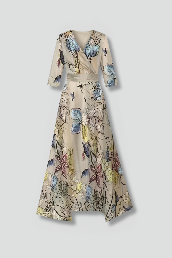 Cassidy | Women's Wrap Floral Maxi Dress with V-Neck and Three-Quarter Sleeves