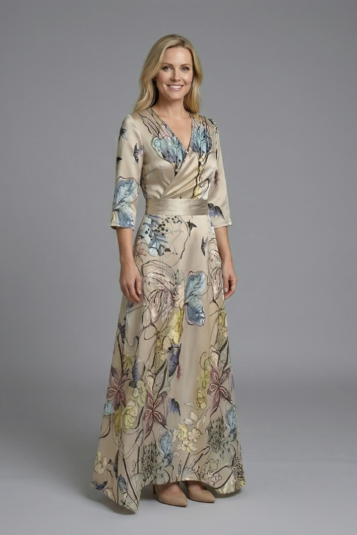 Cassidy | Women's Wrap Floral Maxi Dress with V-Neck and Three-Quarter Sleeves