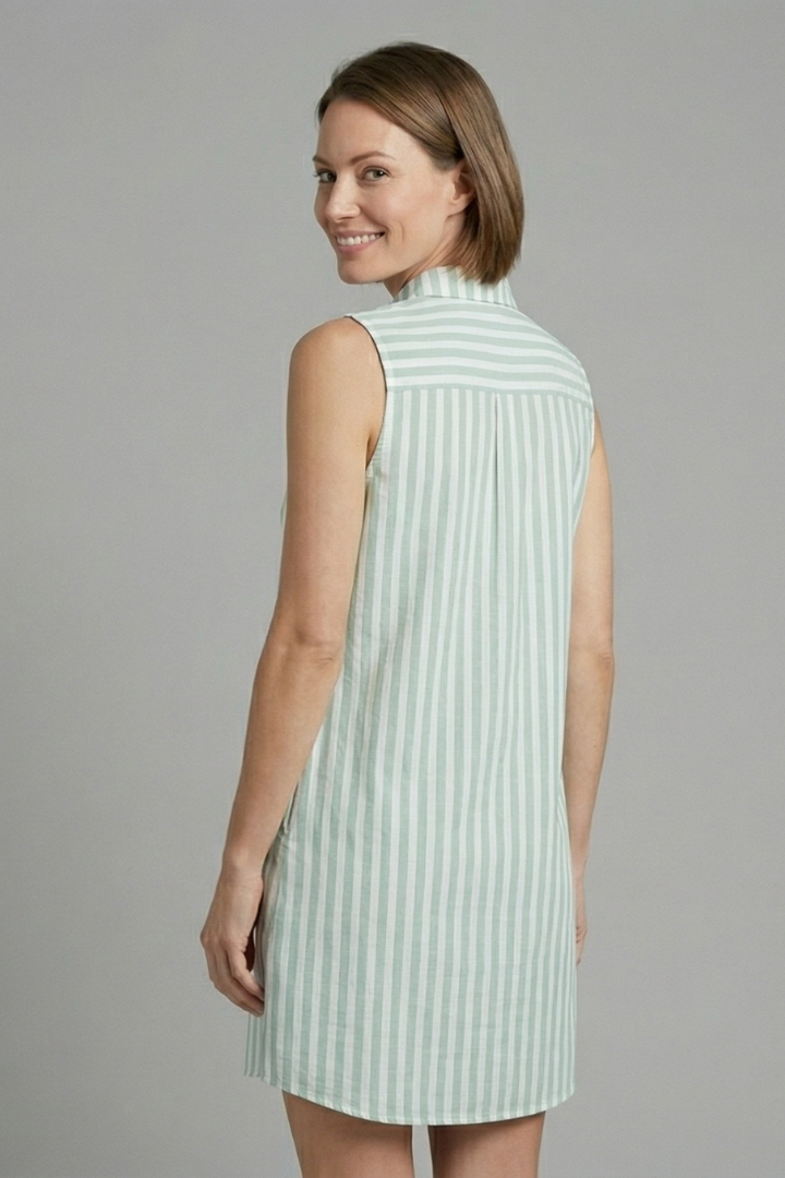 Cecily | Women's Casual Shirt Dress – Sleeveless Button Front Striped Midi Dress