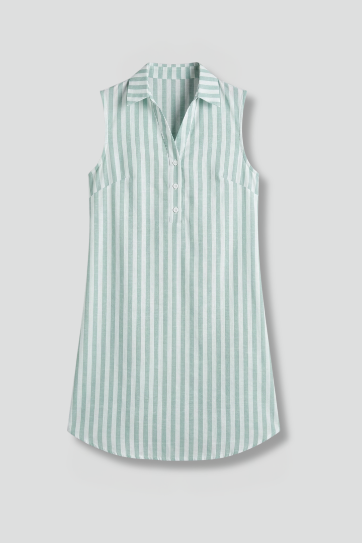 Cecily | Women's Casual Shirt Dress – Sleeveless Button Front Striped Midi Dress