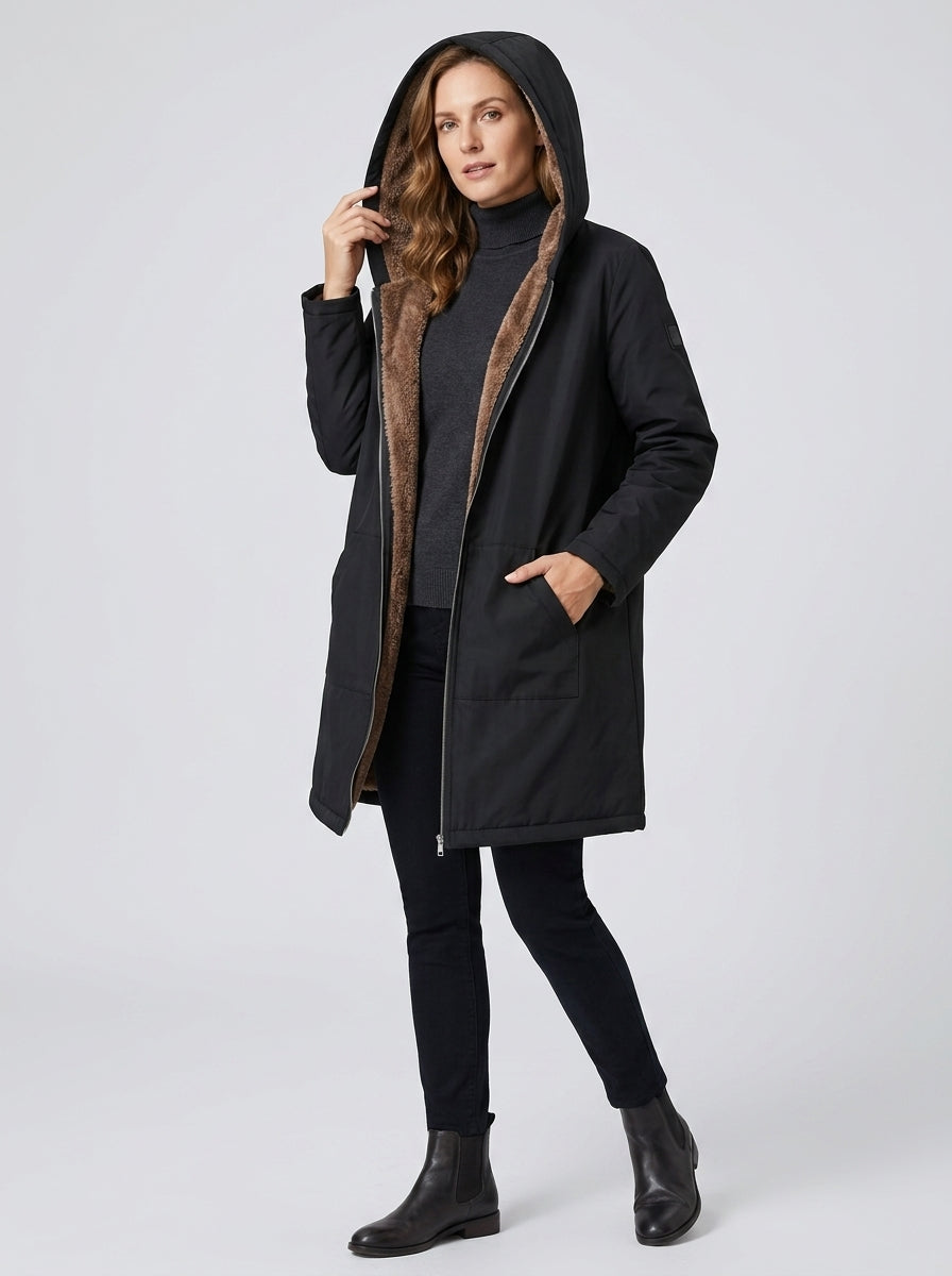 Celandria | Women's Thermal Lined Hooded Jacket, Solid Color Warm Coat