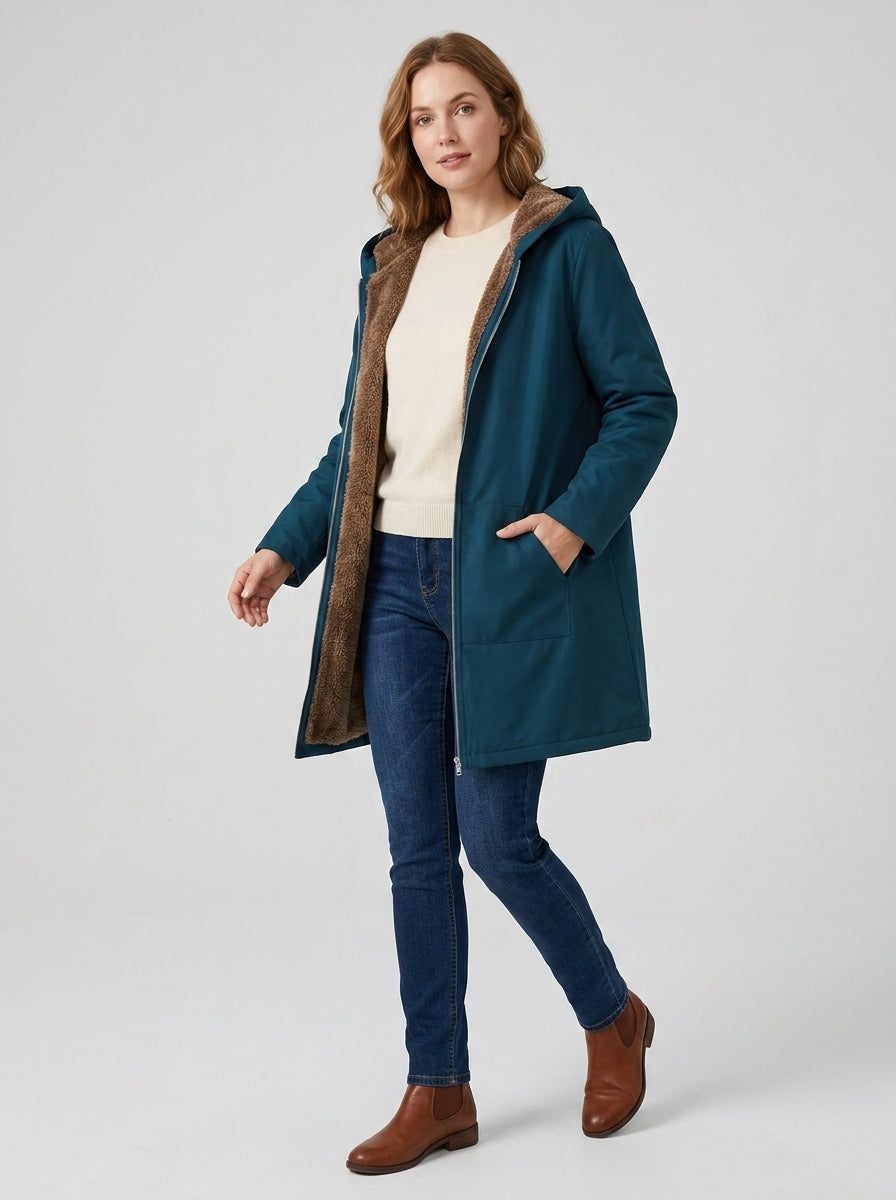 Celandria | Women's Thermal Lined Hooded Jacket, Solid Color Warm Coat