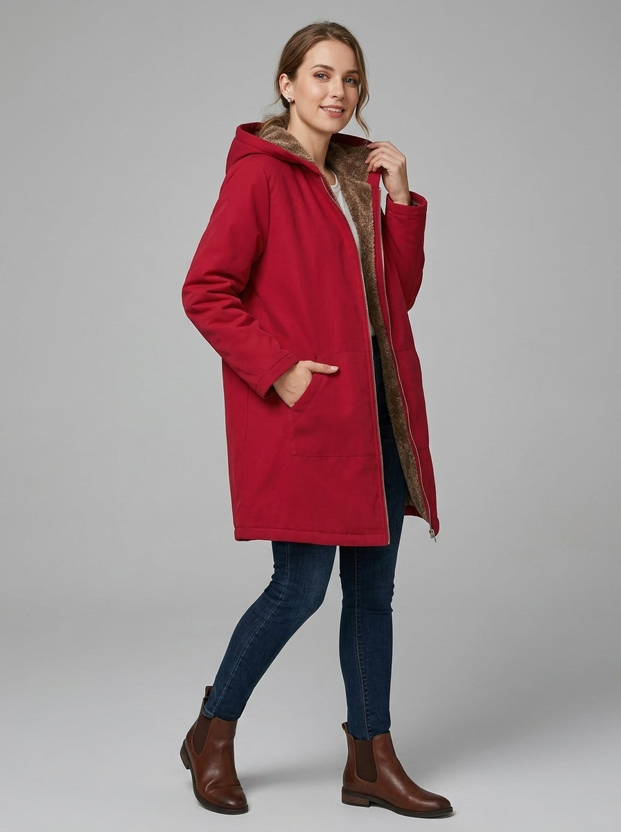 Celandria | Women's Thermal Lined Hooded Jacket, Solid Color Warm Coat