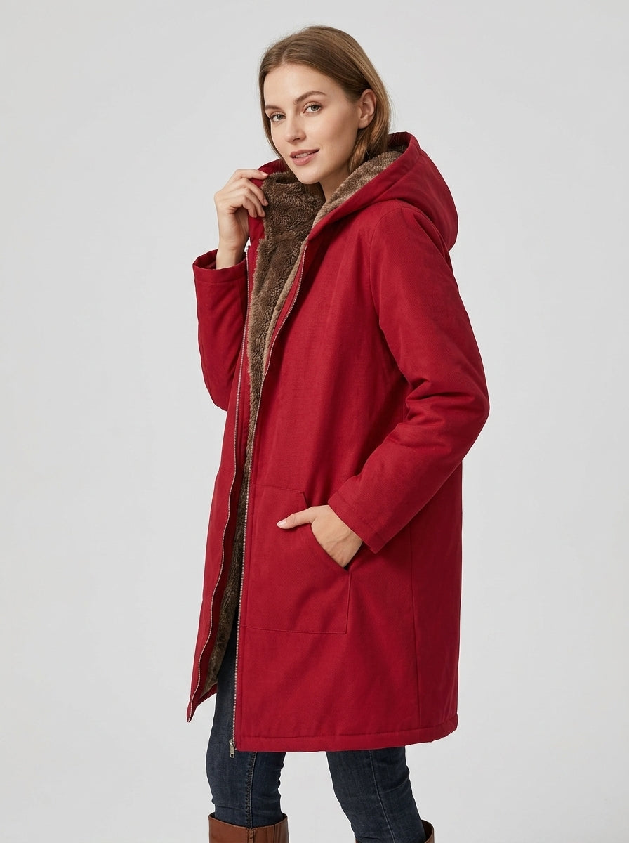 Celandria | Women's Thermal Lined Hooded Jacket, Solid Color Warm Coat