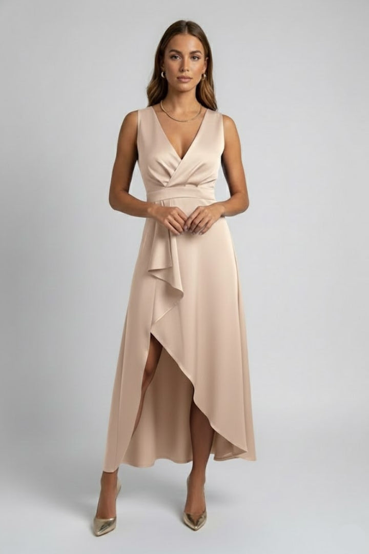 Celeste | Women’s Maxi Wrap Dress – Deep V-Neck, Adjustable Waist, Asymmetrical Hem