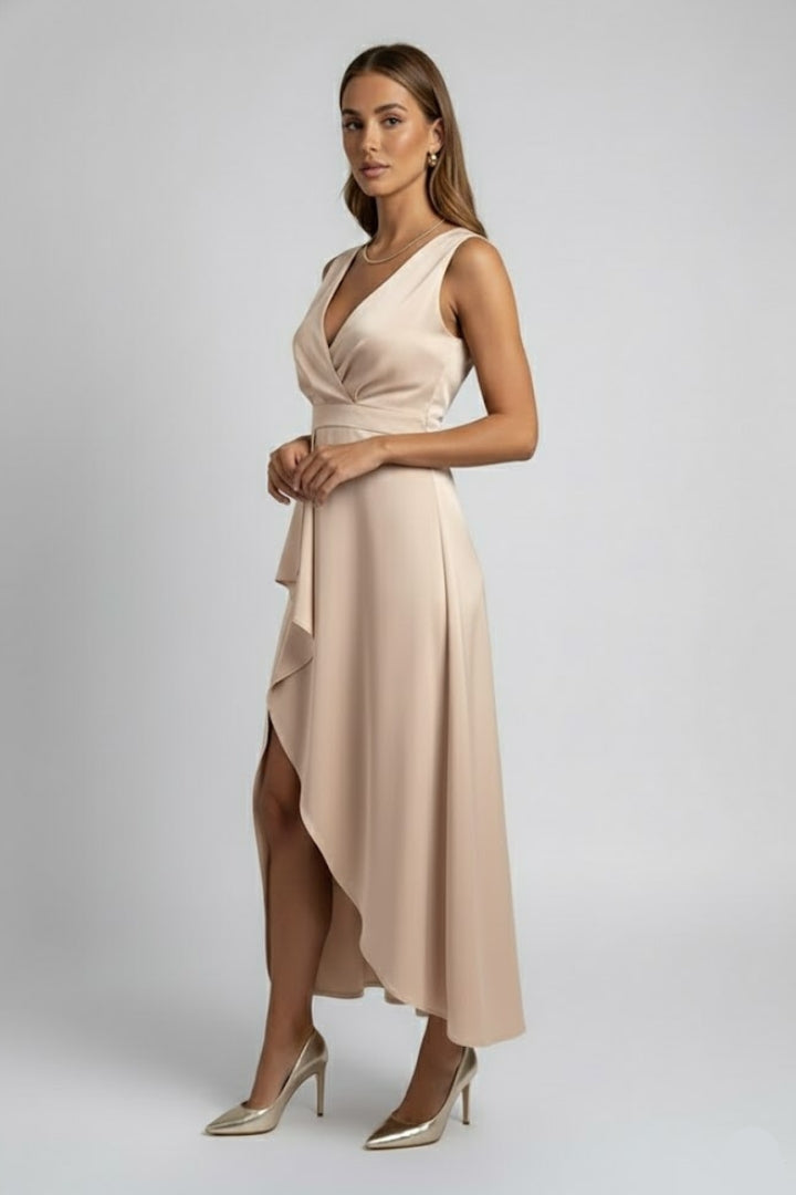 Celeste | Women’s Maxi Wrap Dress – Deep V-Neck, Adjustable Waist, Asymmetrical Hem