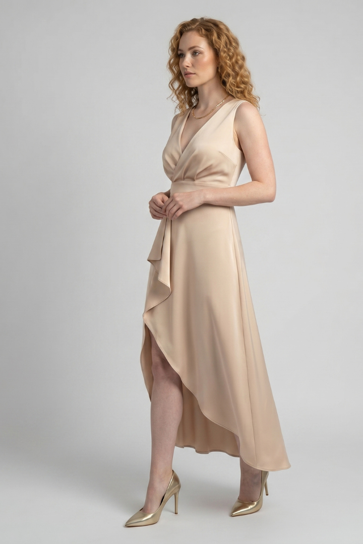 Celeste | Women’s Maxi Wrap Dress – Deep V-Neck, Adjustable Waist, Asymmetrical Hem