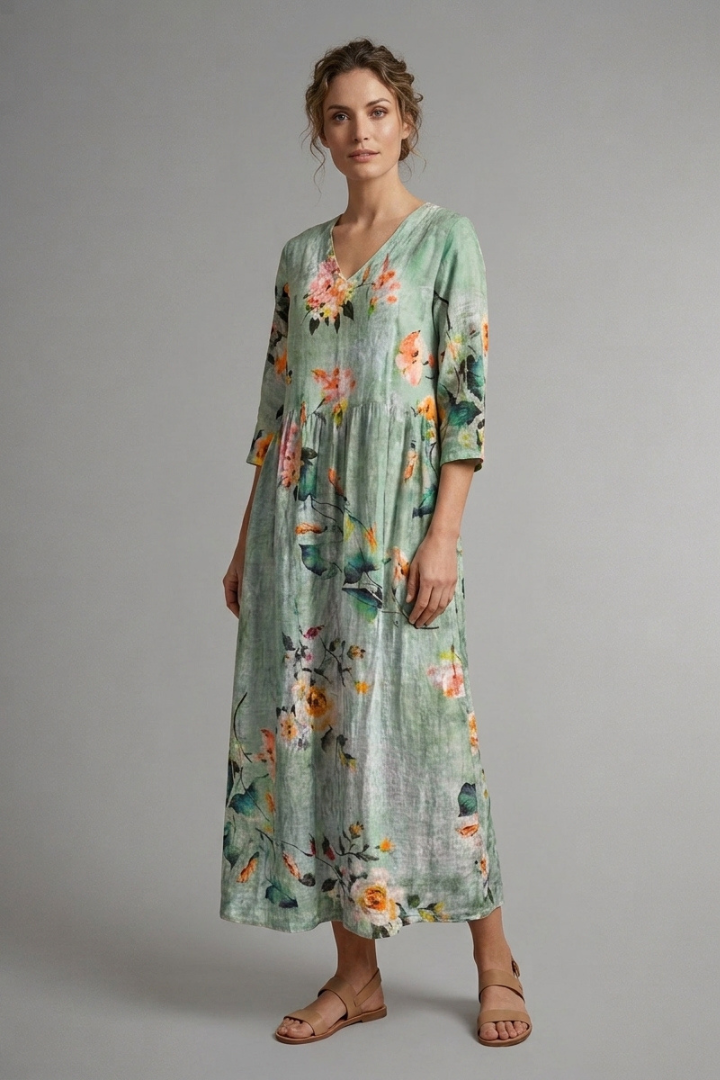 Celestia | Women's Floral Print Maxi Dress with V-Neck, Lightweight Long Dress