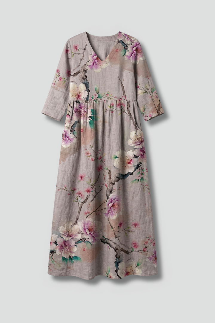 Celestia | Women's Floral Print Maxi Dress with V-Neck, Lightweight Long Dress