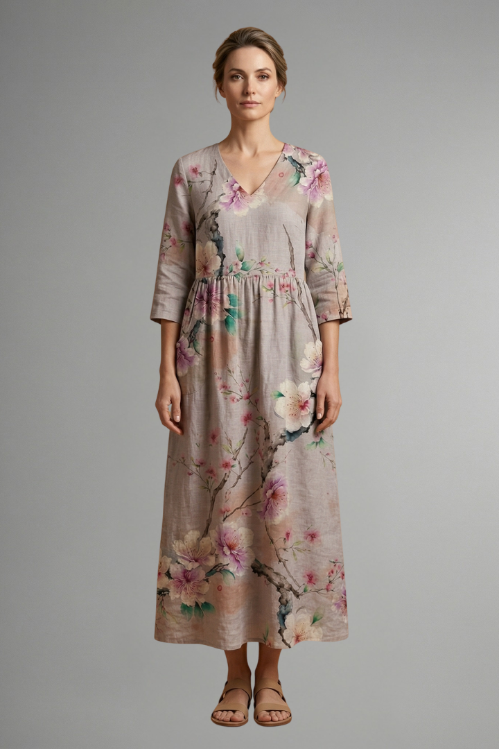 Celestia | Women's Floral Print Maxi Dress with V-Neck, Lightweight Long Dress