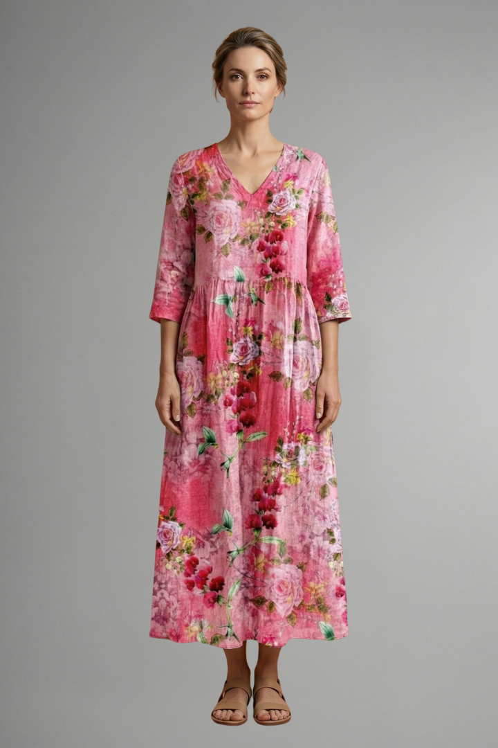Celestia | Women's Floral Print Maxi Dress with V-Neck, Lightweight Long Dress