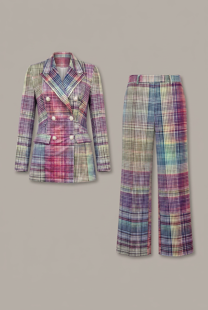 Cerelia | Women’s Suit Set – Double-Breasted Blazer & Wide-Leg Trousers