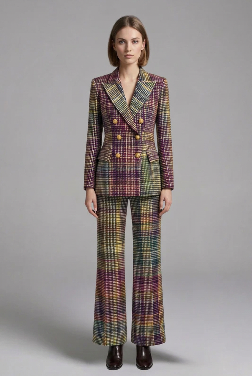 Cerelia | Women’s Suit Set – Double-Breasted Blazer & Wide-Leg Trousers