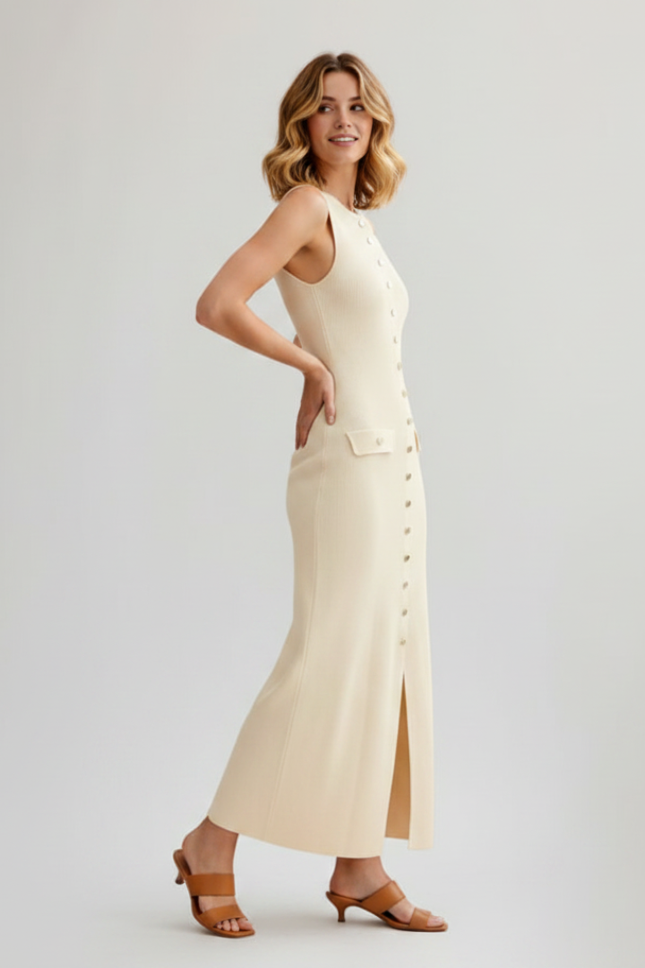Charlotte | Women’s Sleeveless Knit Maxi Dress – Button Front, Long Casual Summer Dress