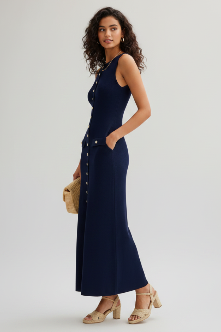 Charlotte | Women’s Sleeveless Knit Maxi Dress – Button Front, Long Casual Summer Dress