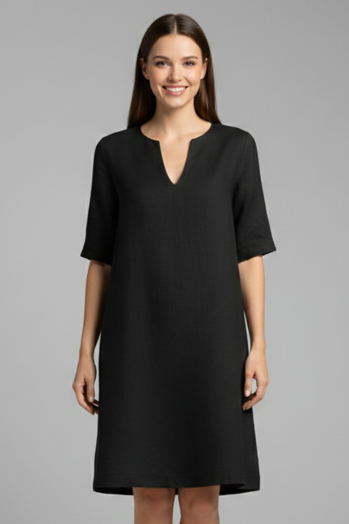 Cirelle | V-Neck Shift Dress – Three-Quarter Sleeve Mini Dress for Everyday Wear