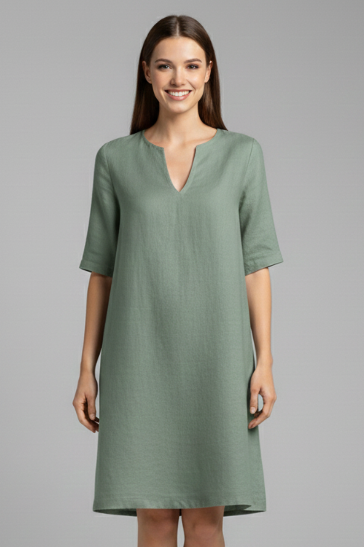 Cirelle | V-Neck Shift Dress – Three-Quarter Sleeve Mini Dress for Everyday Wear
