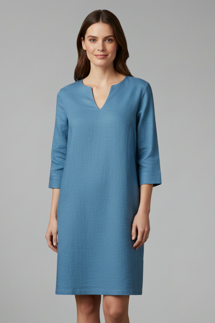 Cirelle | V-Neck Shift Dress – Three-Quarter Sleeve Mini Dress for Everyday Wear