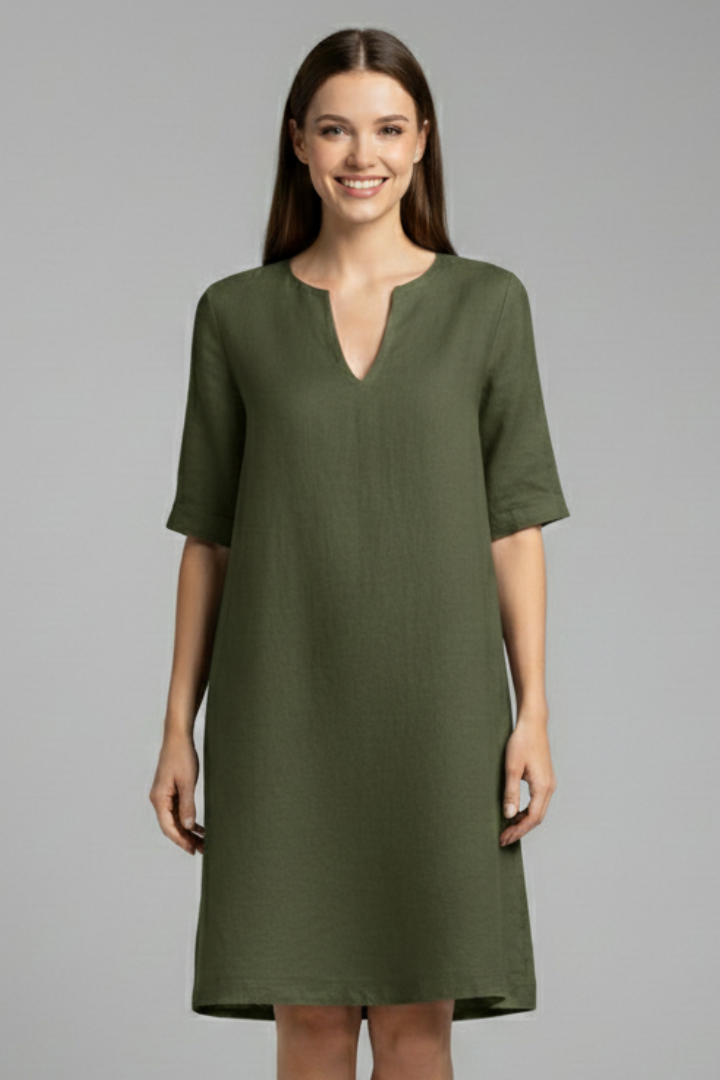 Cirelle | V-Neck Shift Dress – Three-Quarter Sleeve Mini Dress for Everyday Wear