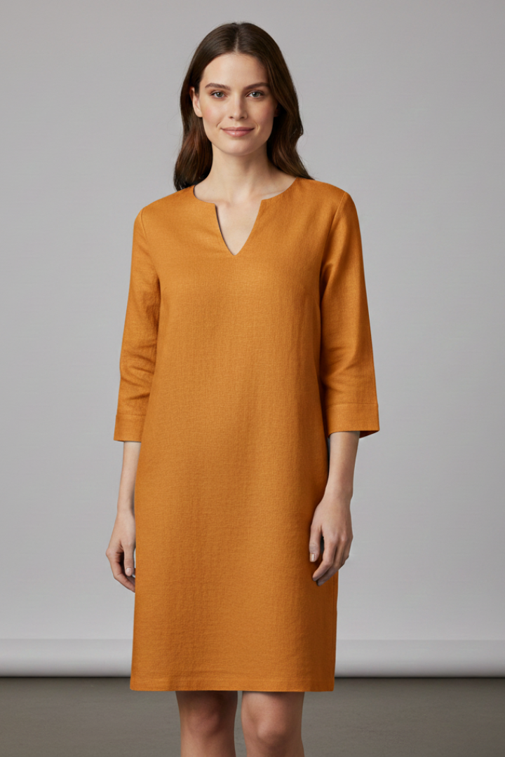 Cirelle | V-Neck Shift Dress – Three-Quarter Sleeve Mini Dress for Everyday Wear