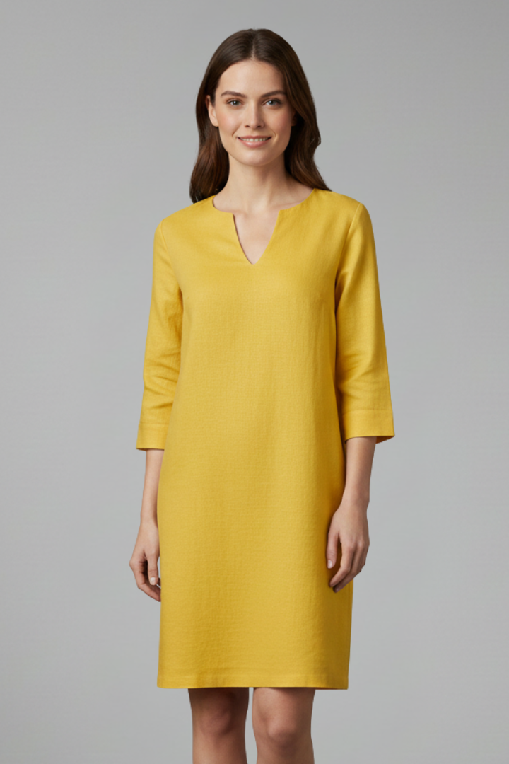 Cirelle | V-Neck Shift Dress – Three-Quarter Sleeve Mini Dress for Everyday Wear