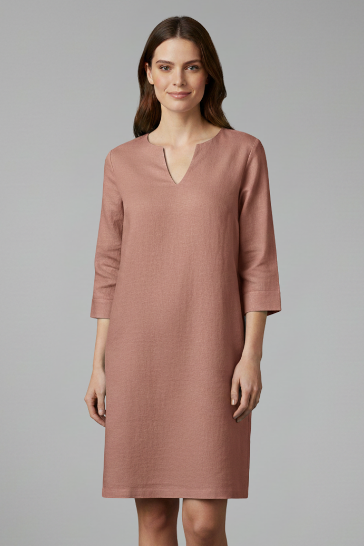 Cirelle | V-Neck Shift Dress – Three-Quarter Sleeve Mini Dress for Everyday Wear