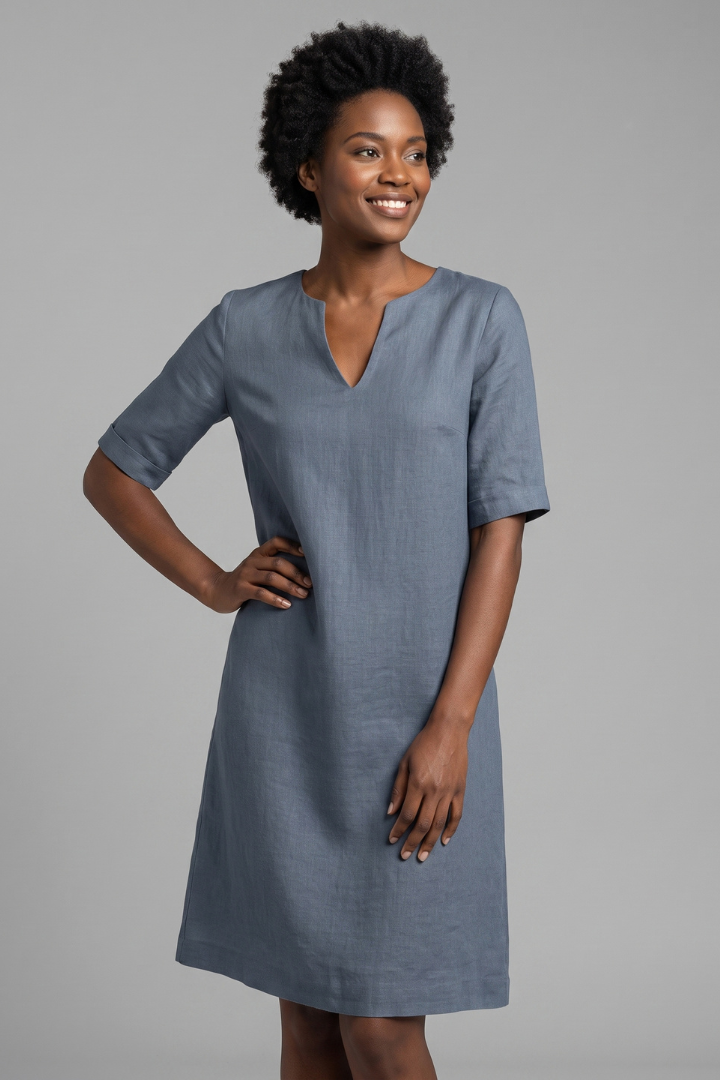 Cirelle | V-Neck Shift Dress – Three-Quarter Sleeve Mini Dress for Everyday Wear