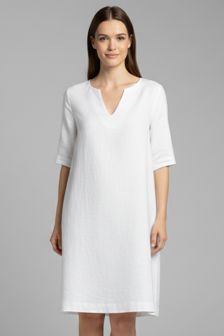 Cirelle | V-Neck Shift Dress – Three-Quarter Sleeve Mini Dress for Everyday Wear