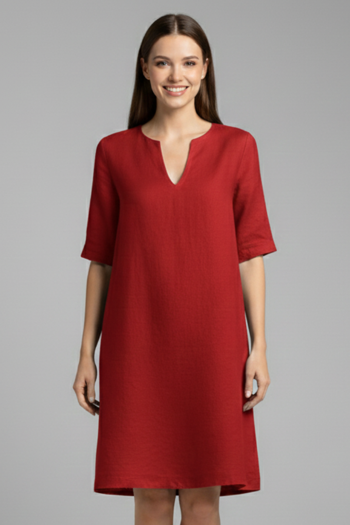 Cirelle | V-Neck Shift Dress – Three-Quarter Sleeve Mini Dress for Everyday Wear