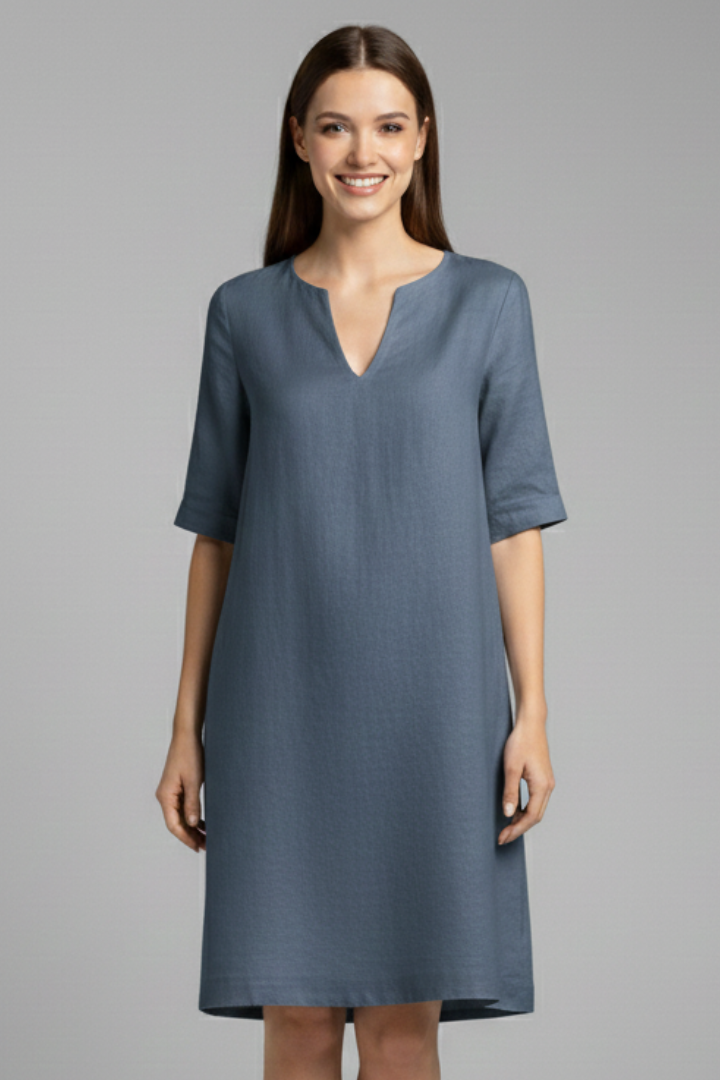 Cirelle | V-Neck Shift Dress – Three-Quarter Sleeve Mini Dress for Everyday Wear