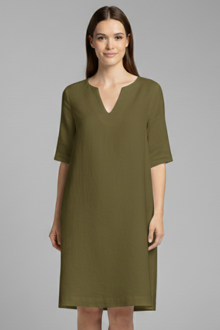 Cirelle | V-Neck Shift Dress – Three-Quarter Sleeve Mini Dress for Everyday Wear