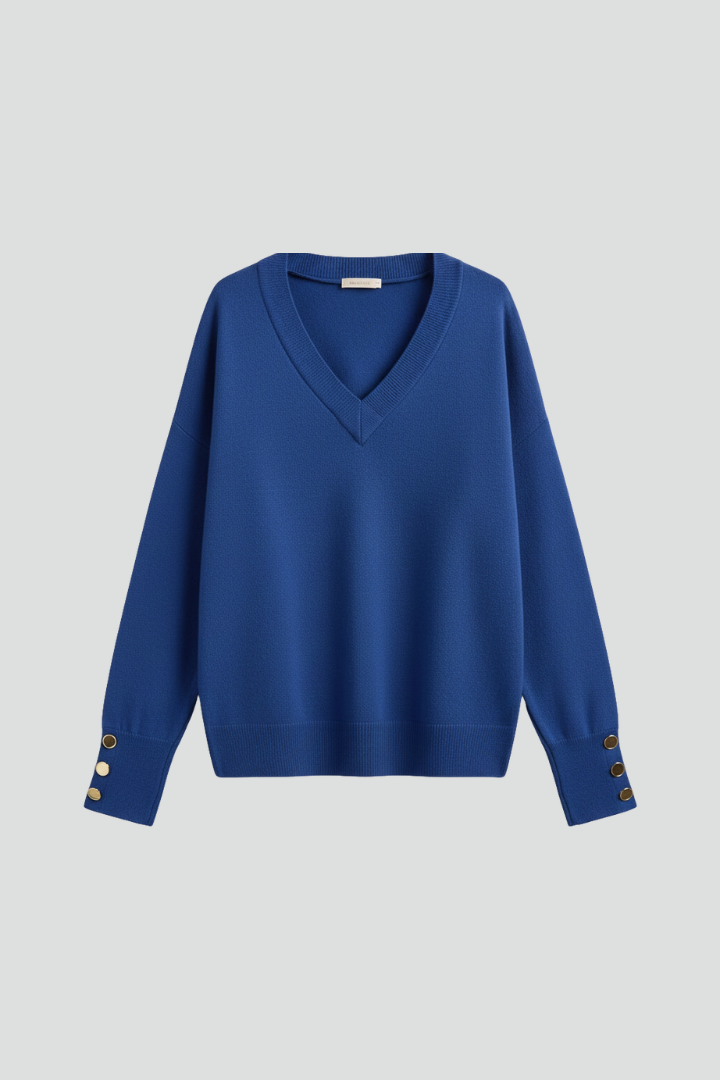 Cleo | Women's Loose Fit V-Neck Sweater - Long Sleeve Knit Pullover