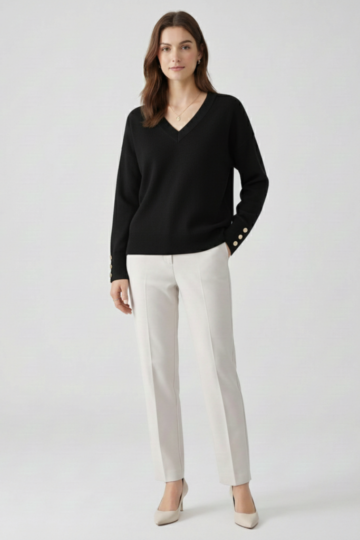 Cleo | Women's Loose Fit V-Neck Sweater - Long Sleeve Knit Pullover