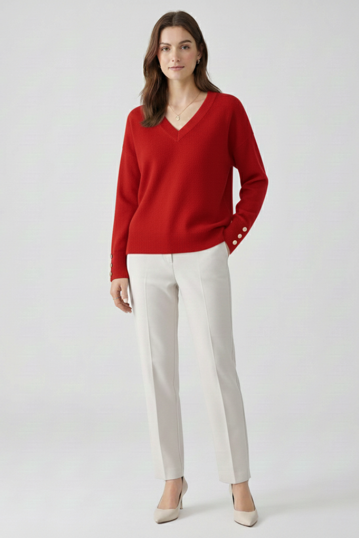 Cleo | Women's Loose Fit V-Neck Sweater - Long Sleeve Knit Pullover