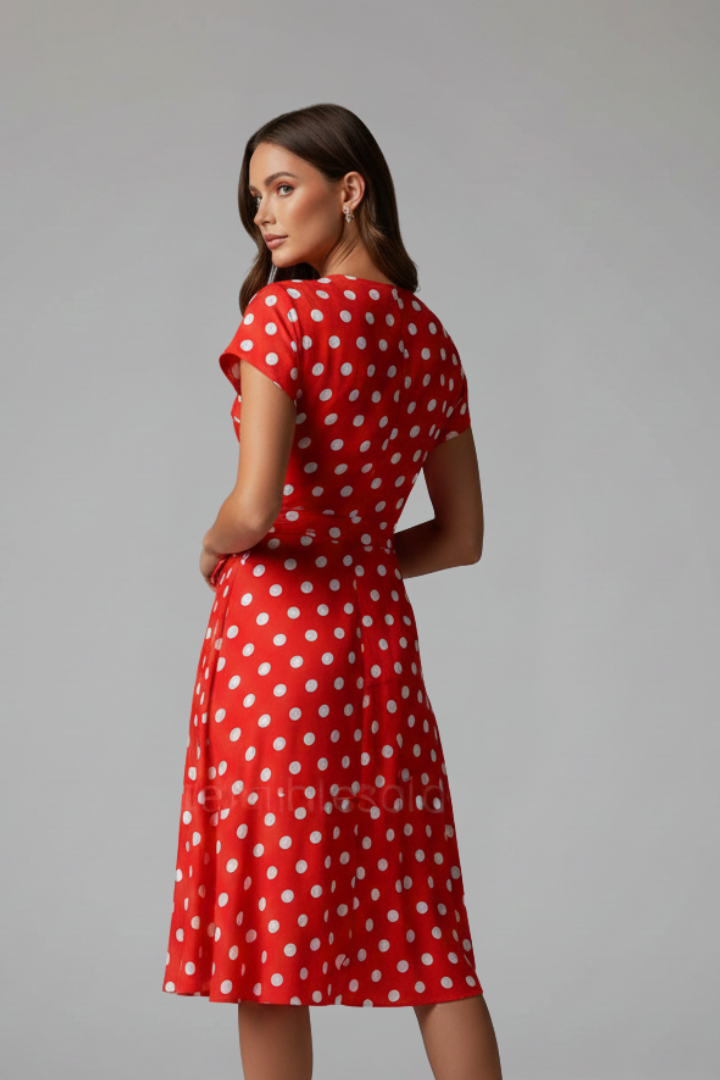 Clio | omen's Casual V-Neck Dress – Short Sleeve Knee-Length Printed Dress