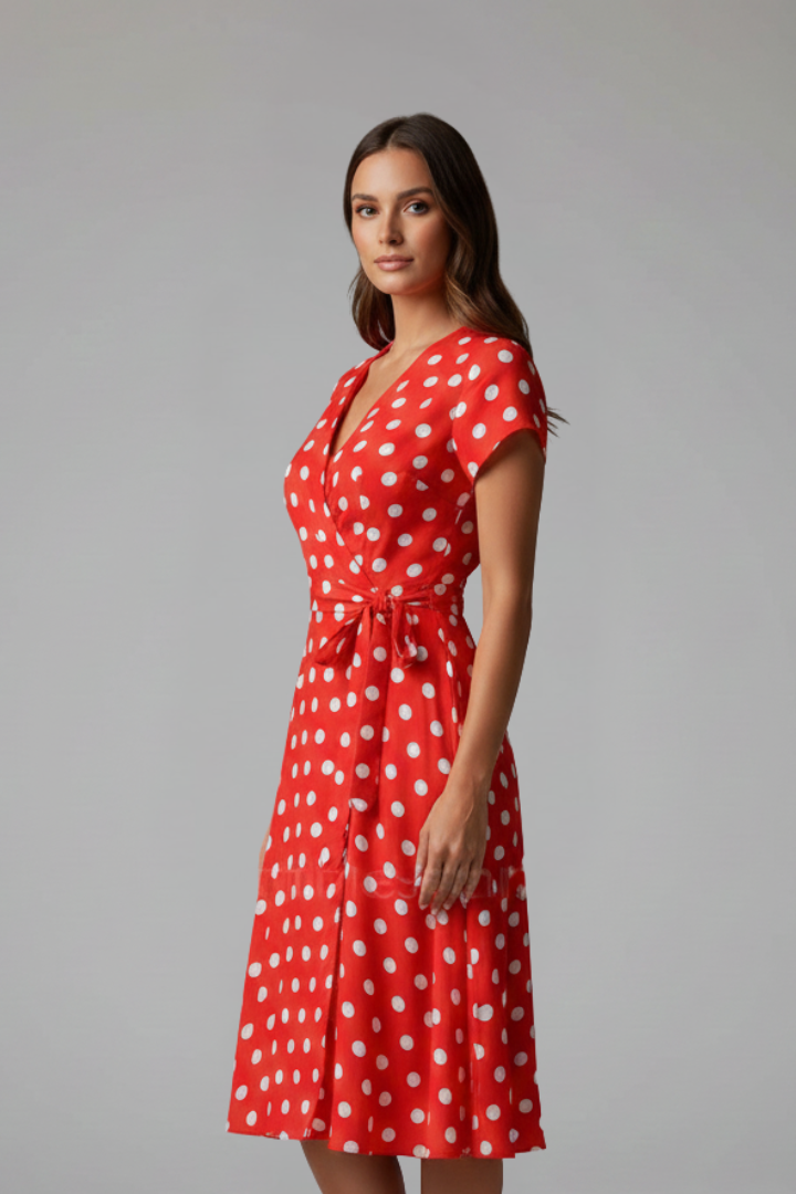 Clio | omen's Casual V-Neck Dress – Short Sleeve Knee-Length Printed Dress