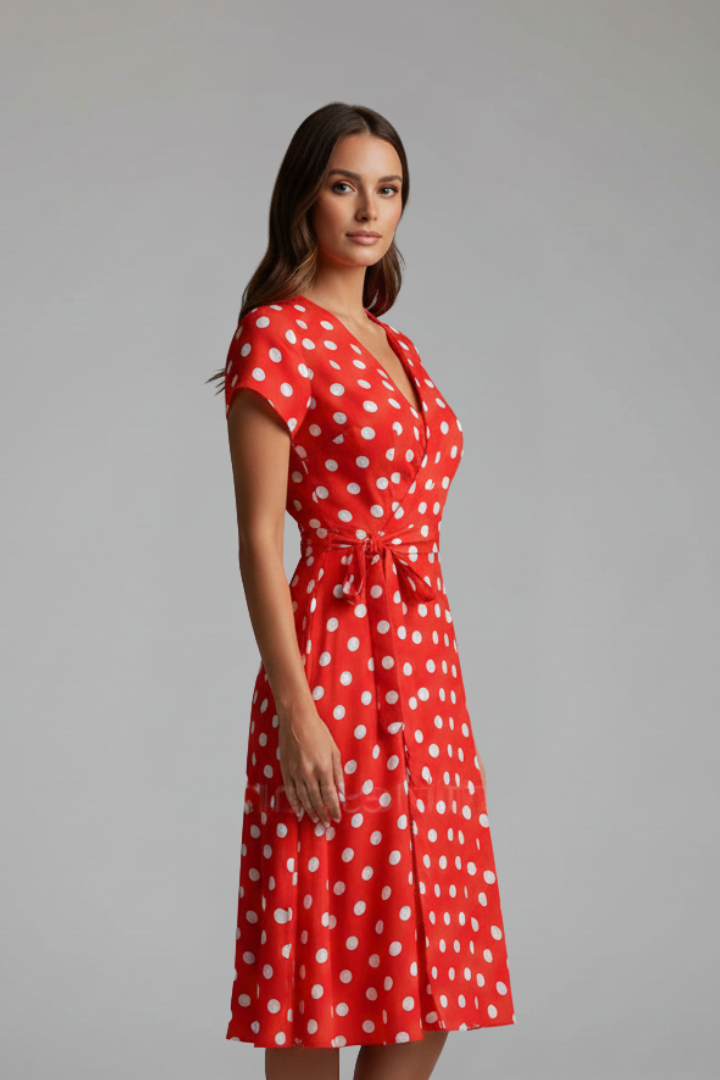 Clio | omen's Casual V-Neck Dress – Short Sleeve Knee-Length Printed Dress