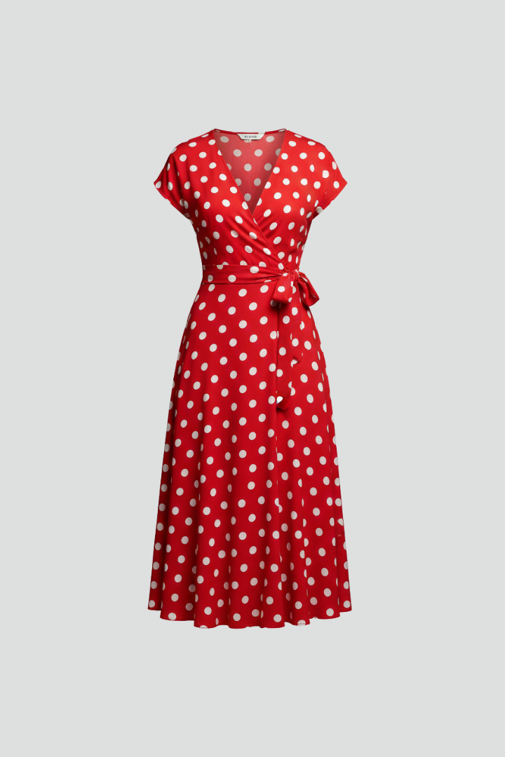 Clio | omen's Casual V-Neck Dress – Short Sleeve Knee-Length Printed Dress