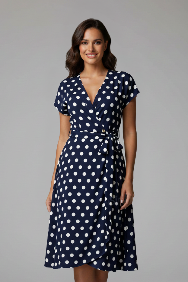 Clio | omen's Casual V-Neck Dress – Short Sleeve Knee-Length Printed Dress